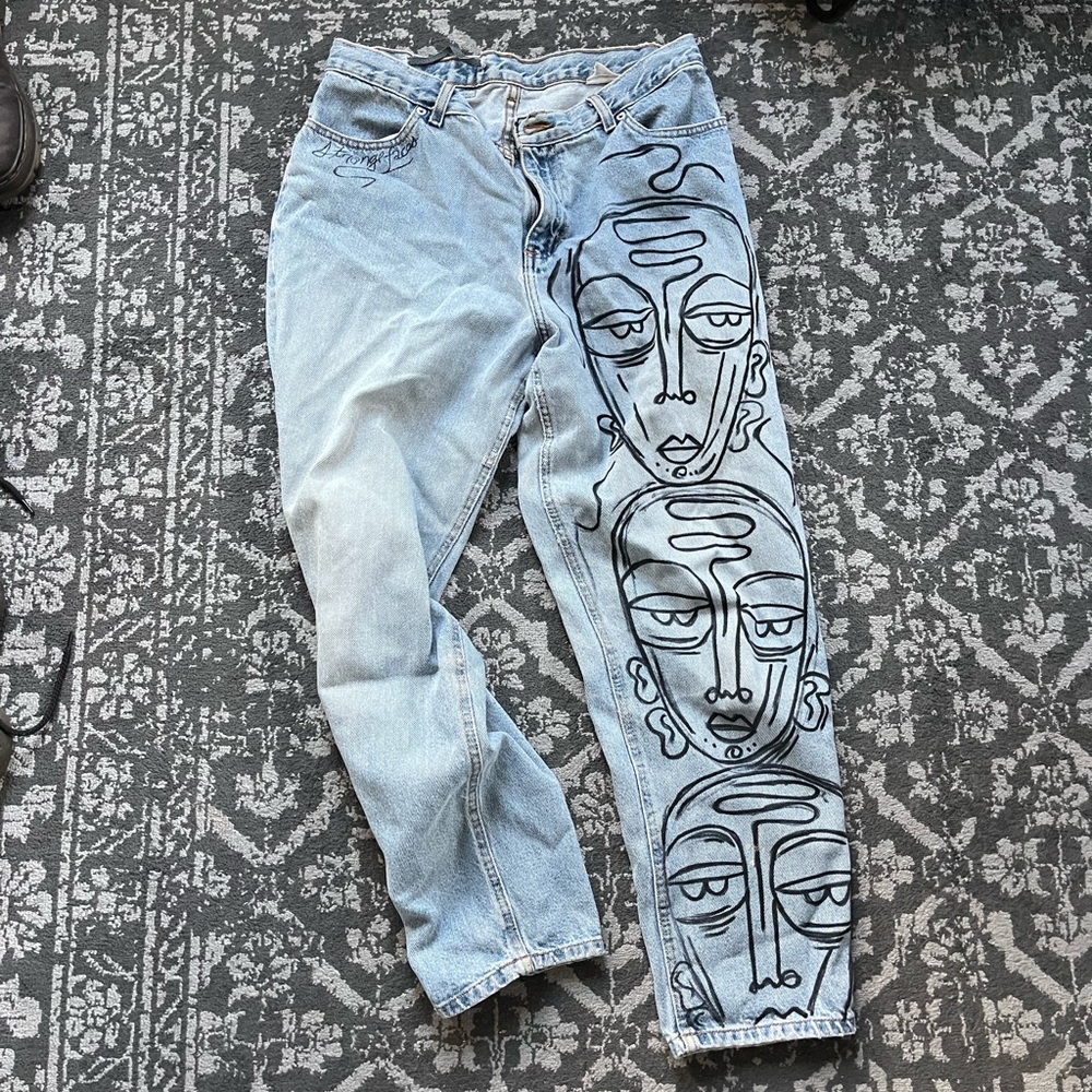 unique hand drawn vintage jeans